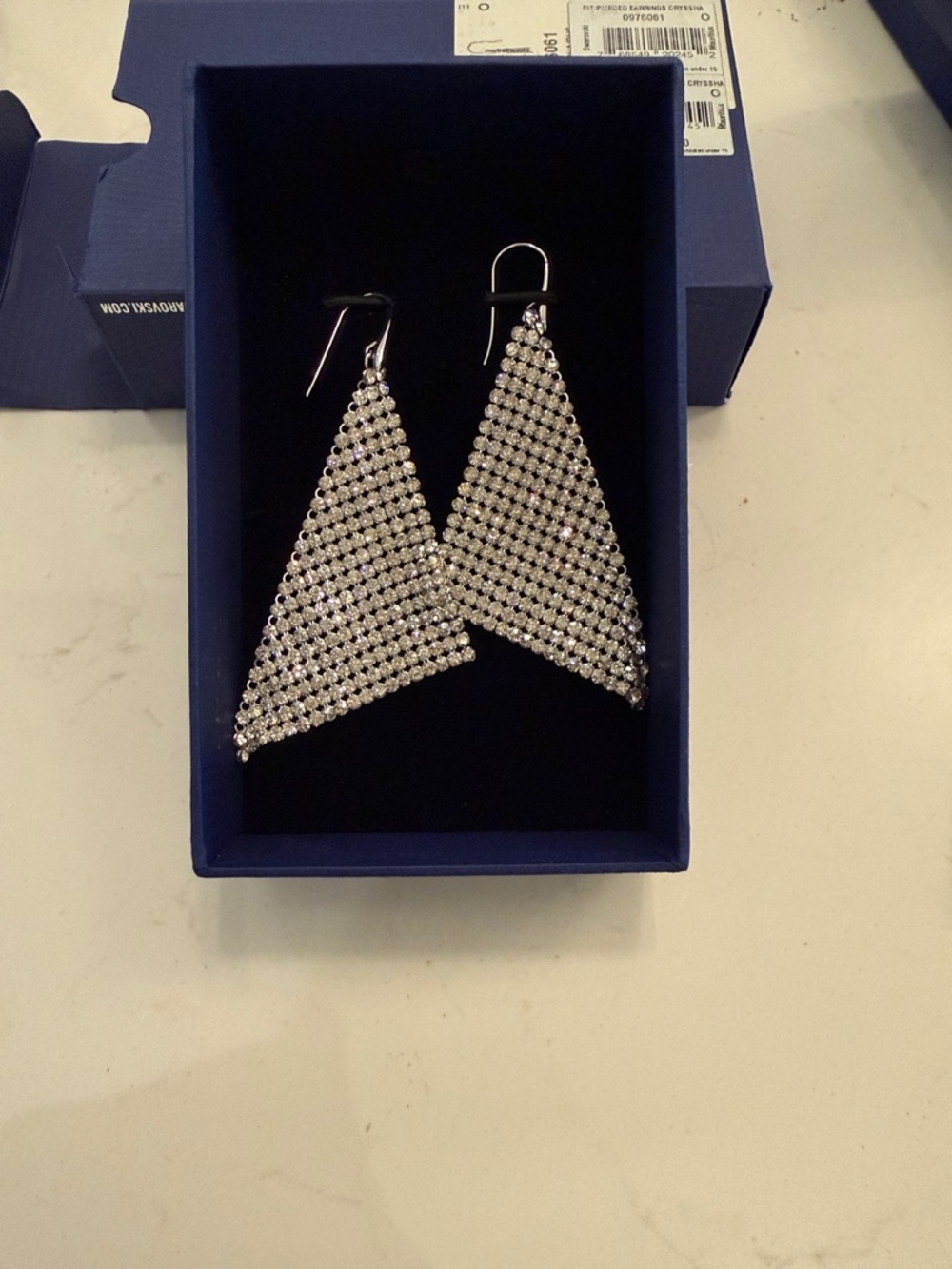 Swarovski Rhinestone Triangle Dangle Earrings - Silver